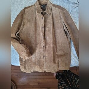 Claiborne Light Brown Suede Button-Front Shirt Jacket